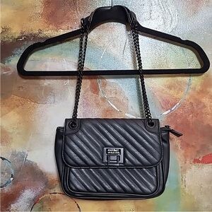Badgley Mischka Vegan Leather Womens Shoulder Purse Black Chain Strap